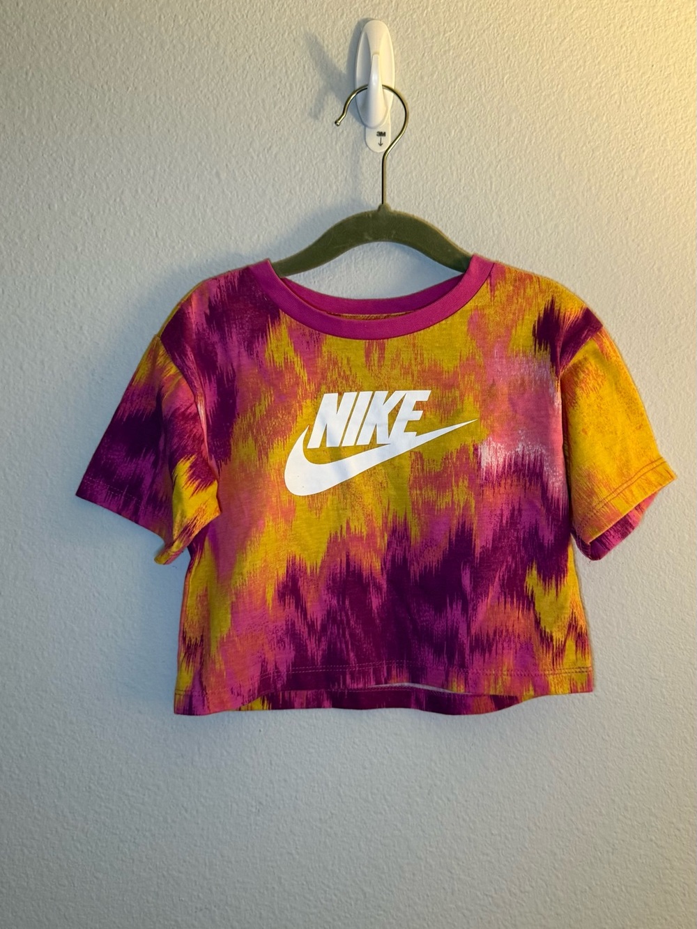 Nike Girls Short Sleeve Tie-Dye Crop Tee - Purple, Pink & Yellow